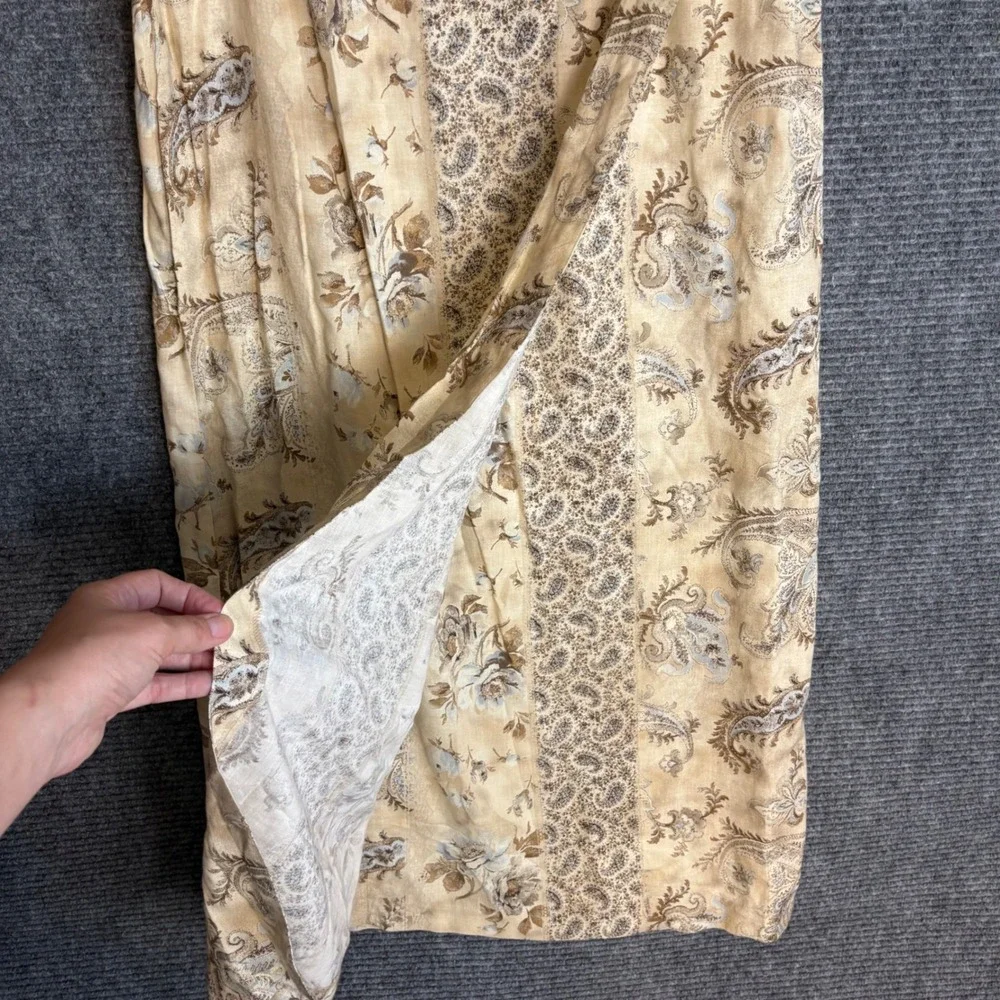 Van Heusen Womens Paisley Floral Linen Blend Wrap Maxi Skirt Tan Brown Large